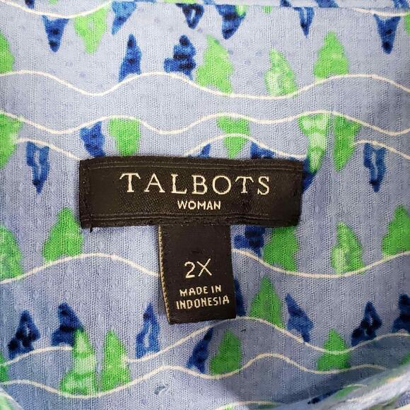 Talbots Shirt Women's Button Up Popover Long Sleeve Blue Size 2X Blue Geometric - Picture 7 of 8